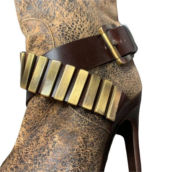 Rare! Michael Kors Brown Stiletto Platform Leather Boots - Picture 12 of 16